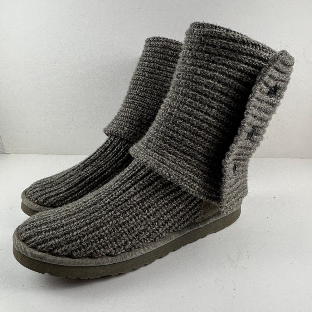 UGG Cardy Knit Boots Women 10 Grey Button Slouchy Tall 5819 Warm Cozy Loungewear
